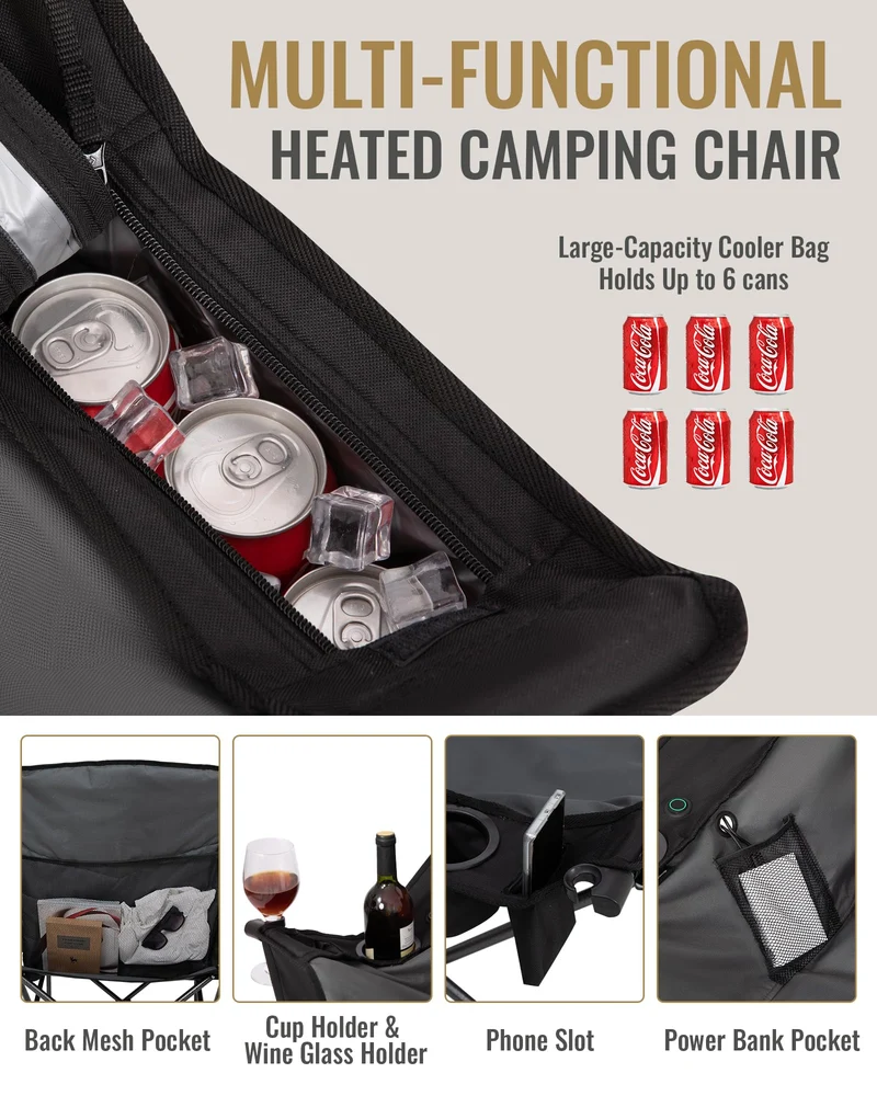KingCamp CANNA C10 PLUS Heated Camping Chair - Oversized Single Chair with 3 Heat Settings