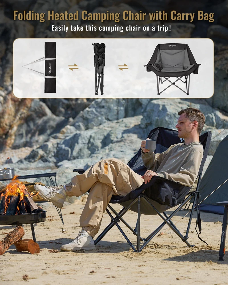 KingCamp CANNA C10 PLUS Heated Camping Chair - Oversized Single Chair with 3 Heat Settings
