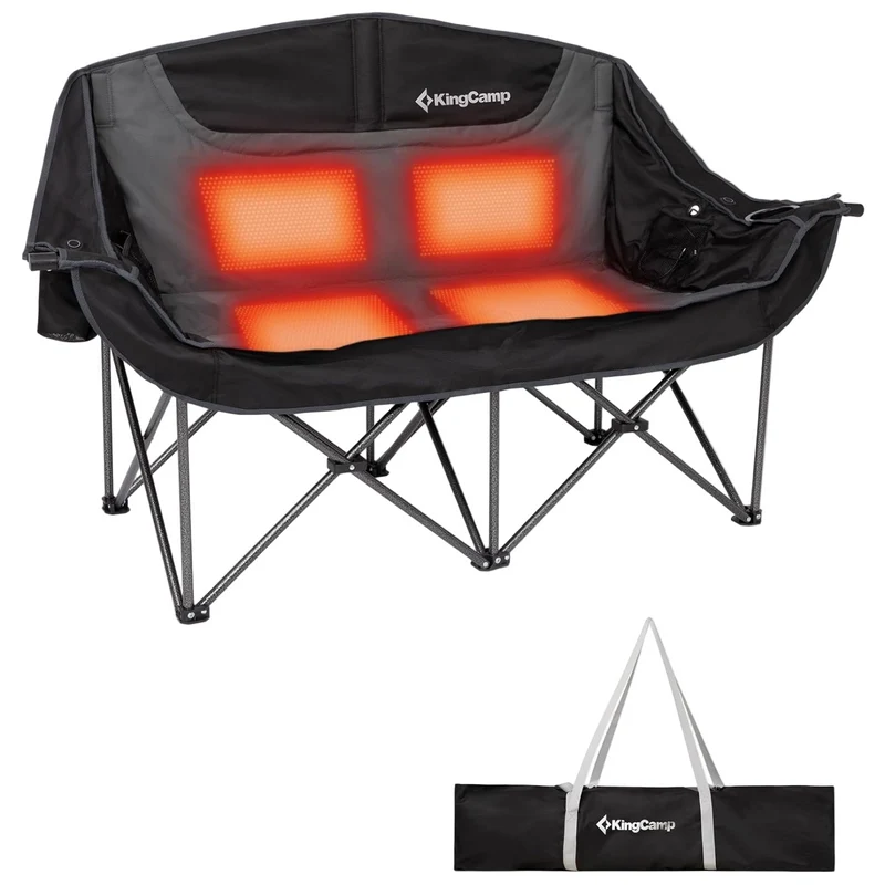 KingCamp CANNA C20 PLUS Heated Loveseat Camping Chair - 2-Person Oversized Padded Couples Chair with 4 Heating Zones, 3 Heat Settings