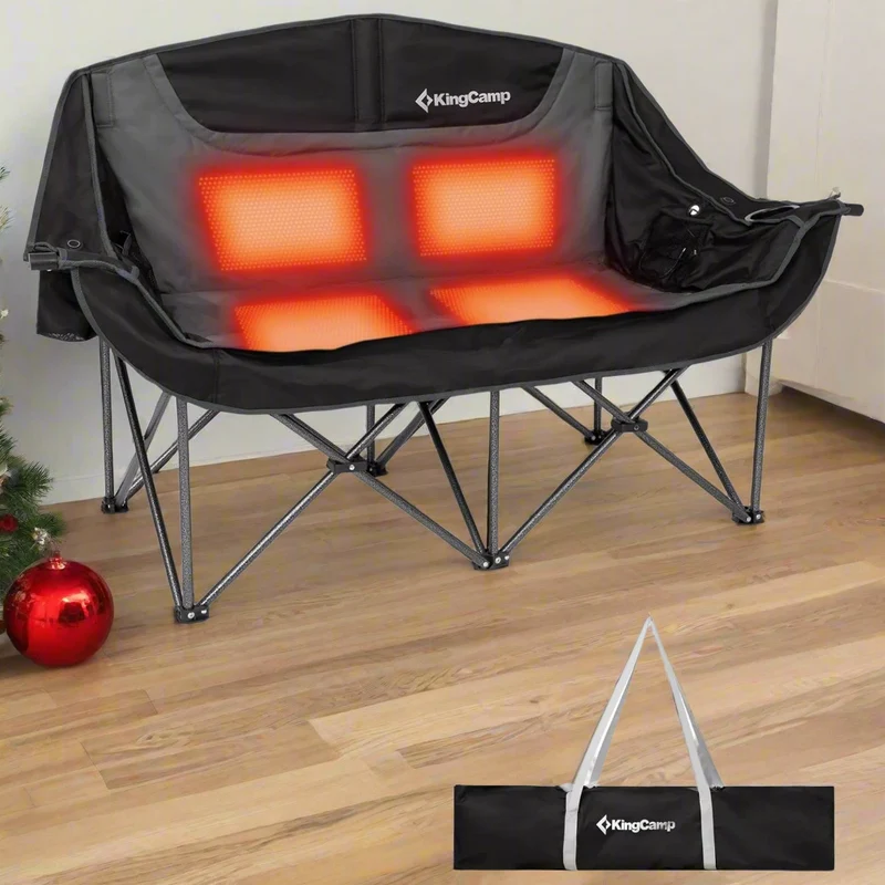 KingCamp CANNA C20 PLUS Heated Loveseat Camping Chair - 2-Person Oversized Padded Couples Chair with 4 Heating Zones, 3 Heat Settings