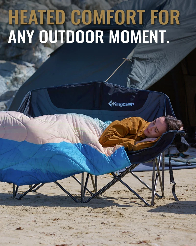KingCamp CANNA C20 PLUS Heated Loveseat Camping Chair - 2-Person Oversized Padded Couples Chair with 4 Heating Zones, 3 Heat Settings