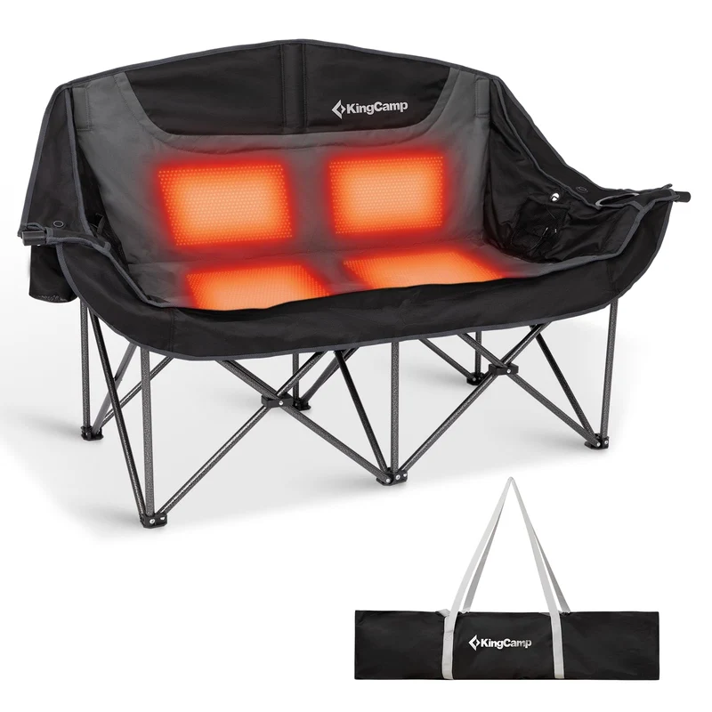 KingCamp CANNA C20 PLUS Heated Loveseat Camping Chair - 2-Person Oversized Padded Couples Chair with 4 Heating Zones, 3 Heat Settings