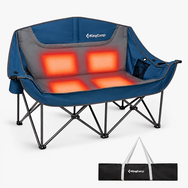 KingCamp CANNA C20 PLUS Heated Loveseat Camping Chair - 2-Person Oversized Padded Couples Chair with 4 Heating Zones, 3 Heat Settings