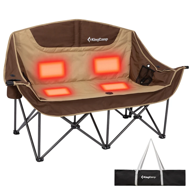 KingCamp CANNA C20 PLUS Heated Loveseat Camping Chair - 2-Person Oversized Padded Couples Chair with 4 Heating Zones, 3 Heat Settings