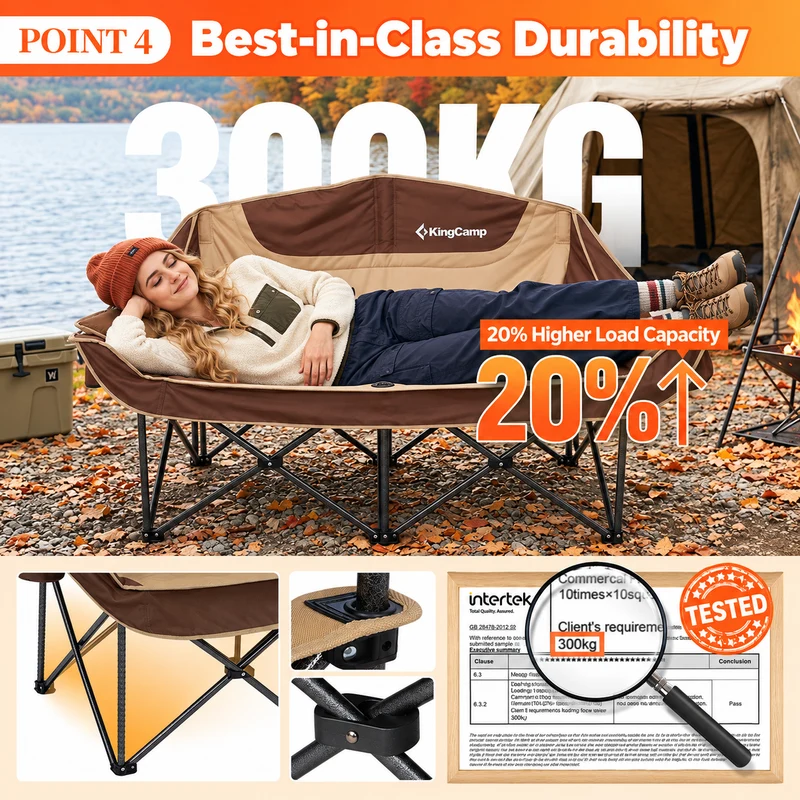 KingCamp CANNA C20 PLUS Heated Loveseat Camping Chair - 2-Person Oversized Padded Couples Chair with 4 Heating Zones, 3 Heat Settings