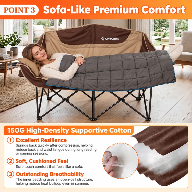 KingCamp CANNA C20 PLUS Heated Loveseat Camping Chair - 2-Person Oversized Padded Couples Chair with 4 Heating Zones, 3 Heat Settings
