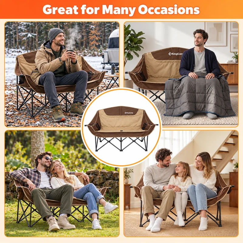 KingCamp CANNA C20 PLUS Heated Loveseat Camping Chair - 2-Person Oversized Padded Couples Chair with 4 Heating Zones, 3 Heat Settings