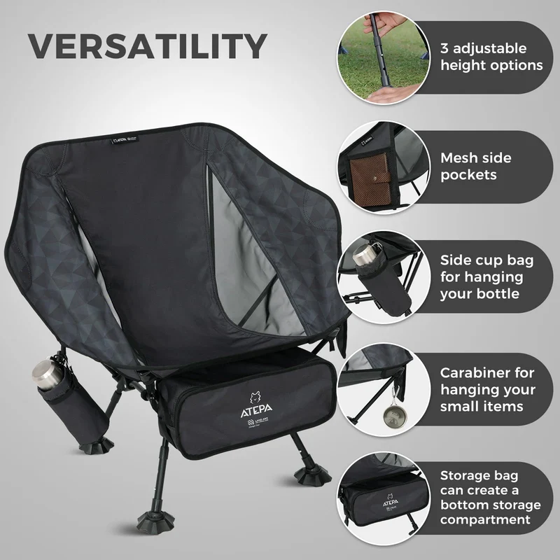 ATEPA Ultralight Backpacking Chair - 440lb Capacity, Compact Folding Camp Chair