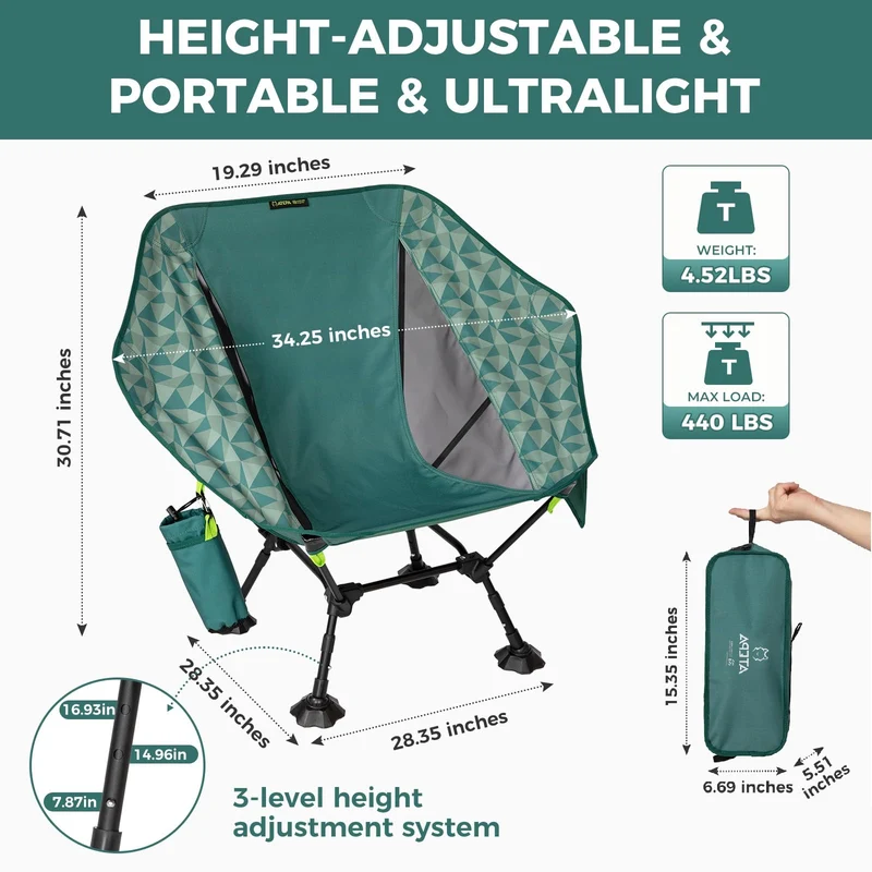 ATEPA Ultralight Backpacking Chair - 440lb Capacity, Compact Folding Camp Chair