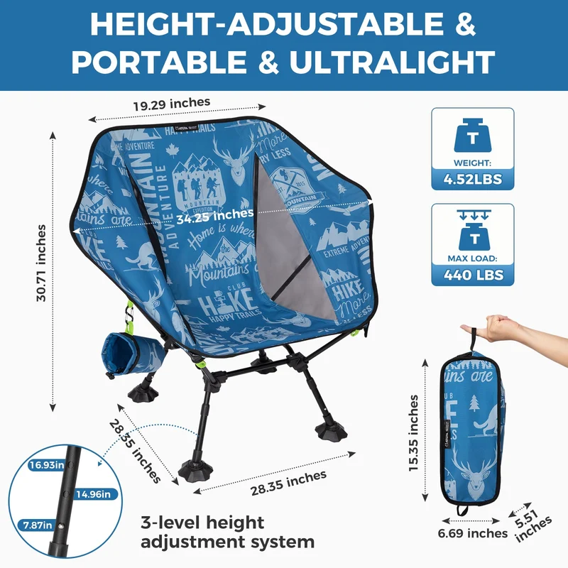 ATEPA Ultralight Backpacking Chair - 440lb Capacity, Compact Folding Camp Chair