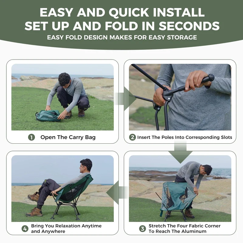 ATEPA Ultralight Backpacking Chair - 440lb Capacity, Compact Folding Camp Chair