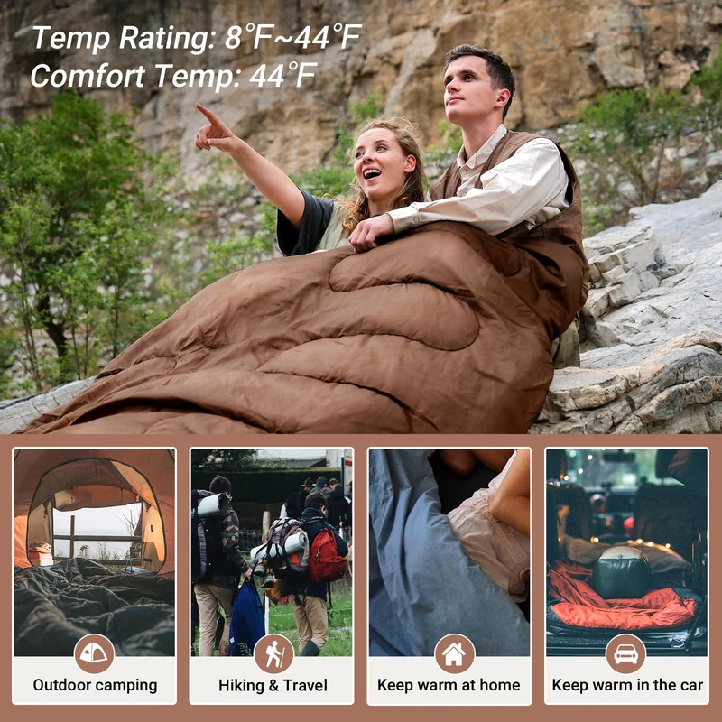 KingCamp Queen Size Double Sleeping Bag – XXL Flannel Camping Sleeping Bag with 2 Pillows