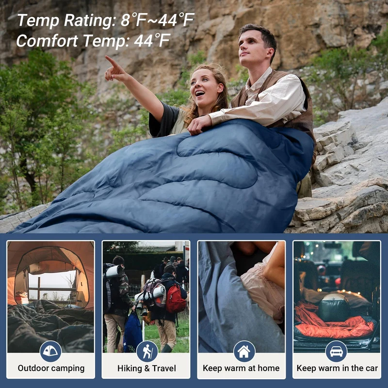 KingCamp Queen Size Double Sleeping Bag – XXL Flannel Camping Sleeping Bag with 2 Pillows