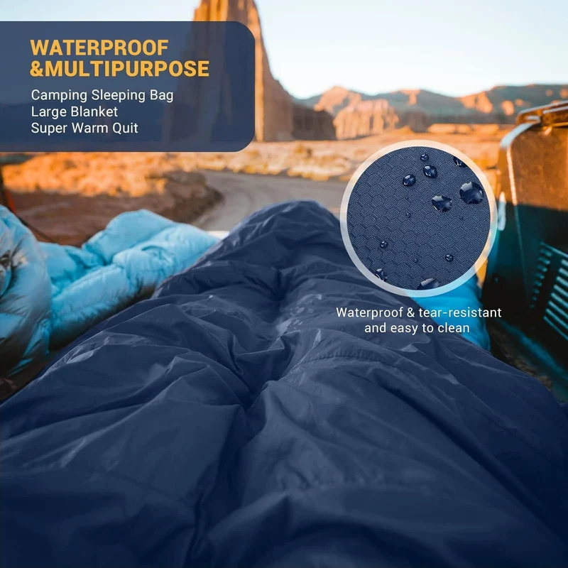 KingCamp Queen Size Double Sleeping Bag – XXL Flannel Camping Sleeping Bag with 2 Pillows