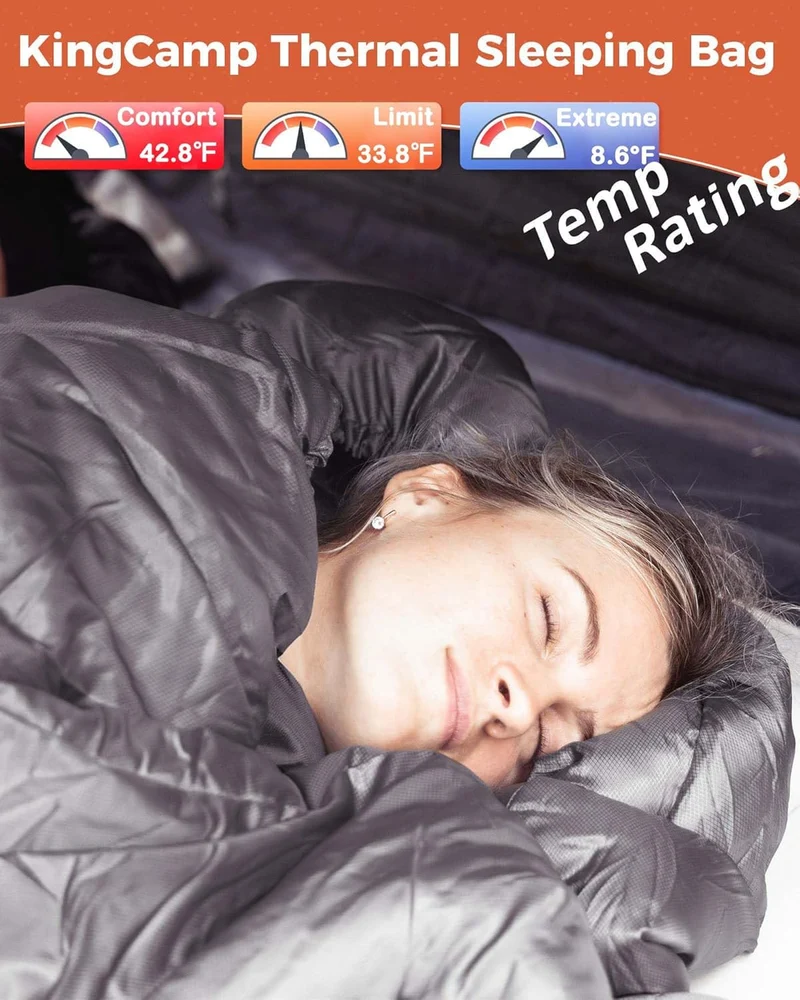 KingCamp FREESPACE HEATING 250 Heated Sleeping Bag – Extra Wide, Cold Weather & Fast-Warming (8.6°F to 42.8°F)