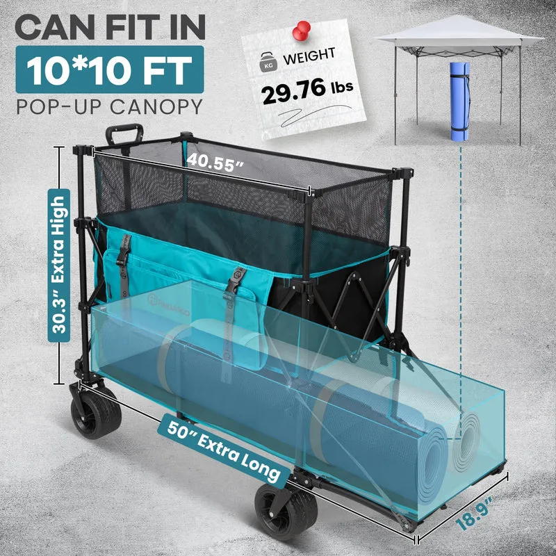 FUNDANGO Heavy Duty Double Decker Wagon – 660L Capacity All-Terrain Folding Cart with Brakes & Tailgate