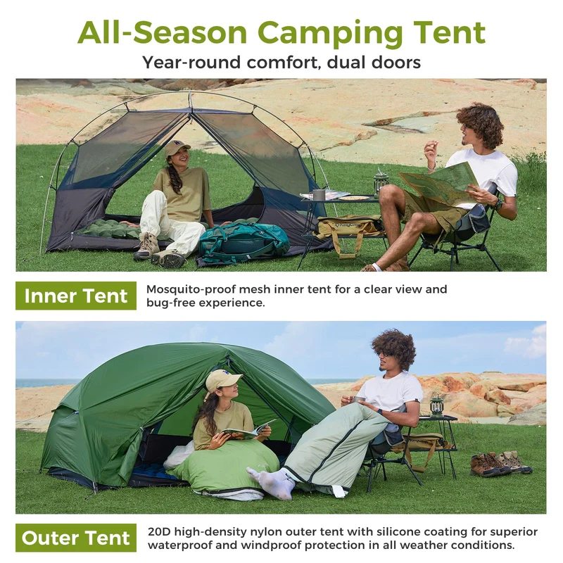 ATEPA Ultralight 1-Person Backpacking Tent for Hiking, Bikepacking & Motorcycle Camping