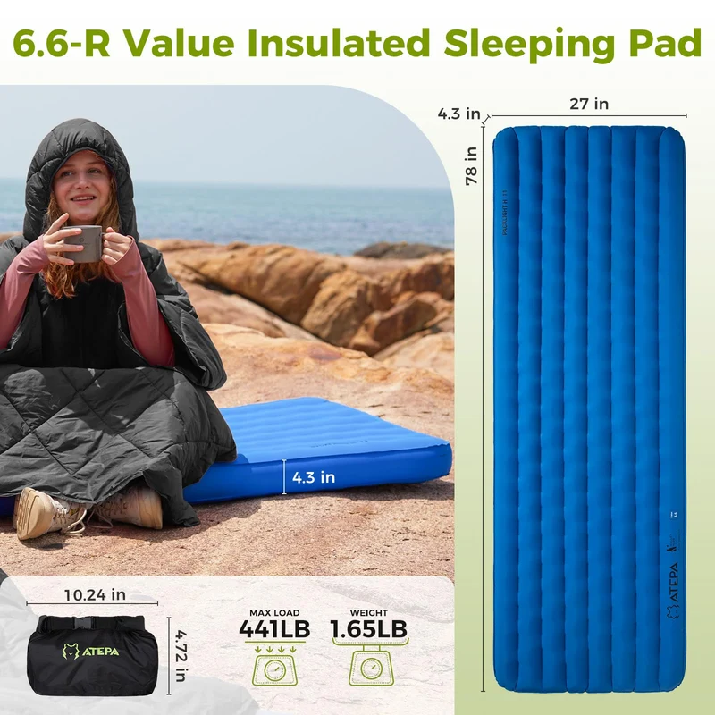 ATEPA All-Season Ultralight Insulated Sleeping Pad R-Value 6.6