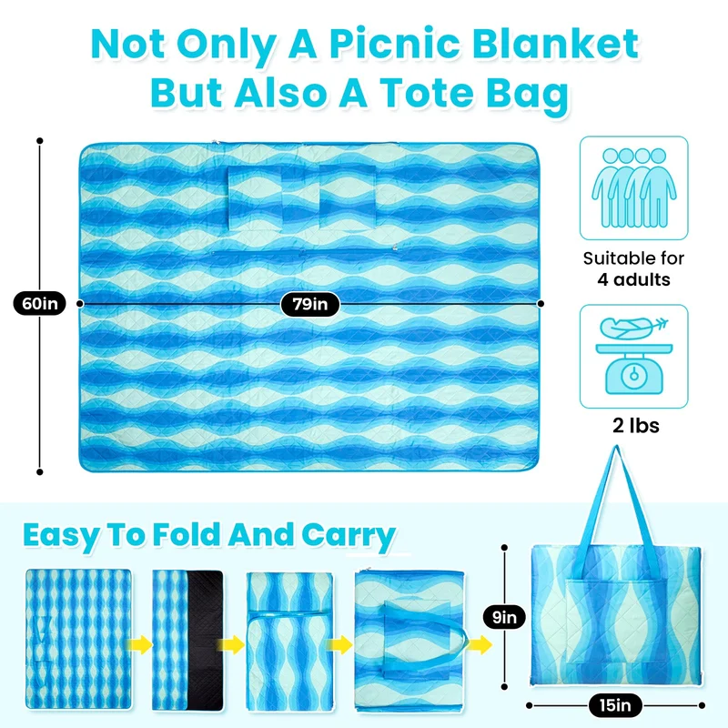 WEJOY Waterproof Picnic Blanket – Sandproof Beach Mat for 4 Adults