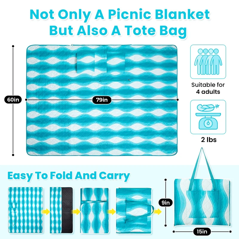 WEJOY Waterproof Picnic Blanket – Sandproof Beach Mat for 4 Adults