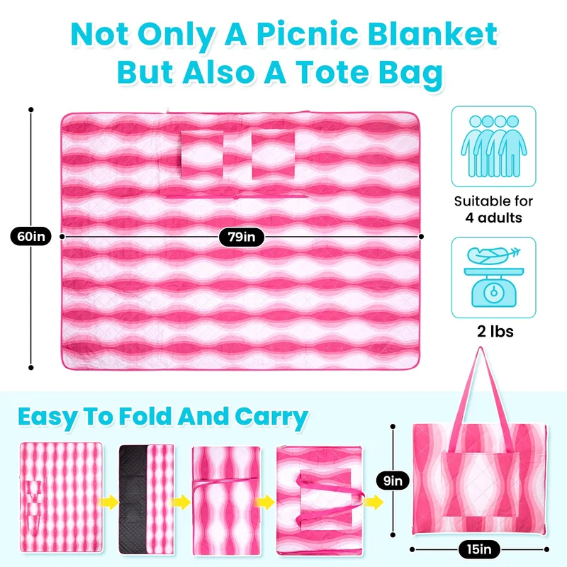 WEJOY Waterproof Picnic Blanket – Sandproof Beach Mat for 4 Adults