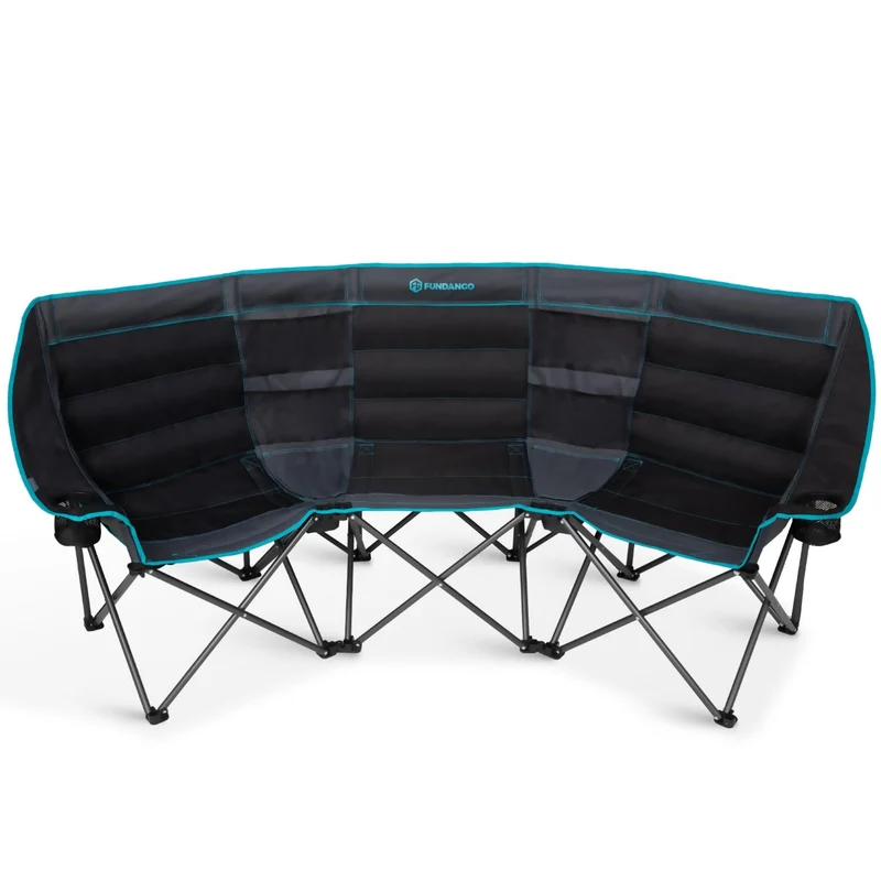FUNDANGO Triple Camping Chair with Cooler – 3-Person Oversized Padded Camp Couch