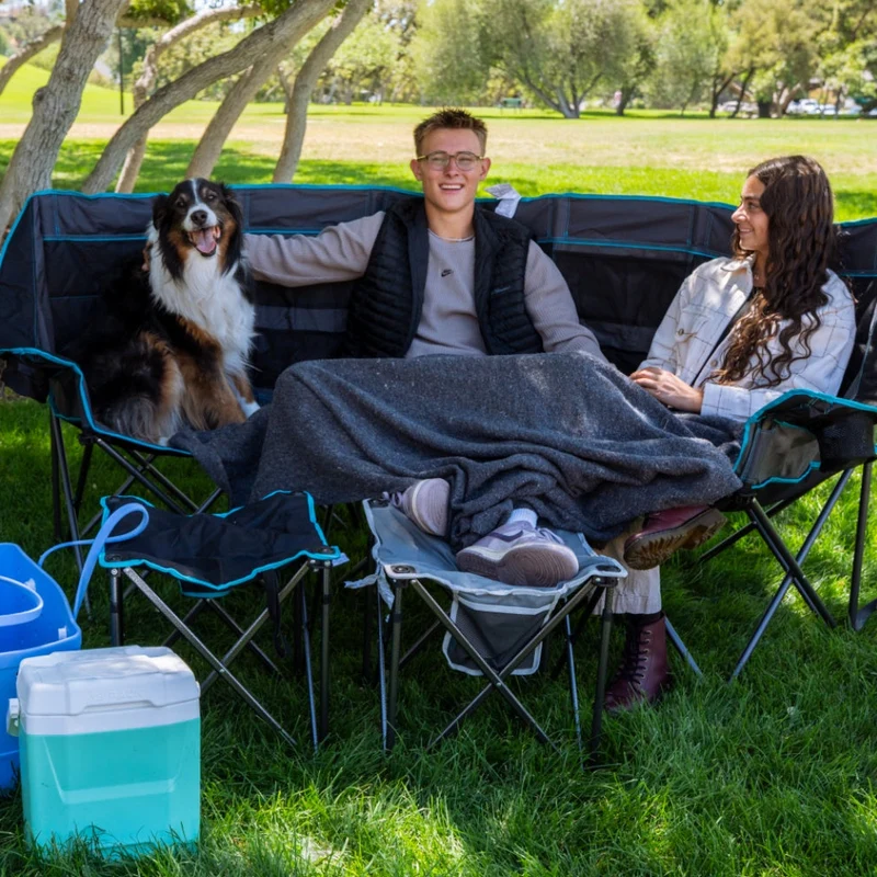 FUNDANGO Triple Camping Chair with Cooler – 3-Person Oversized Padded Camp Couch