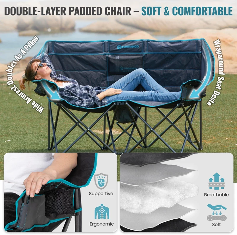 FUNDANGO 2-Person Oversized Padded Loveseat with Cooler