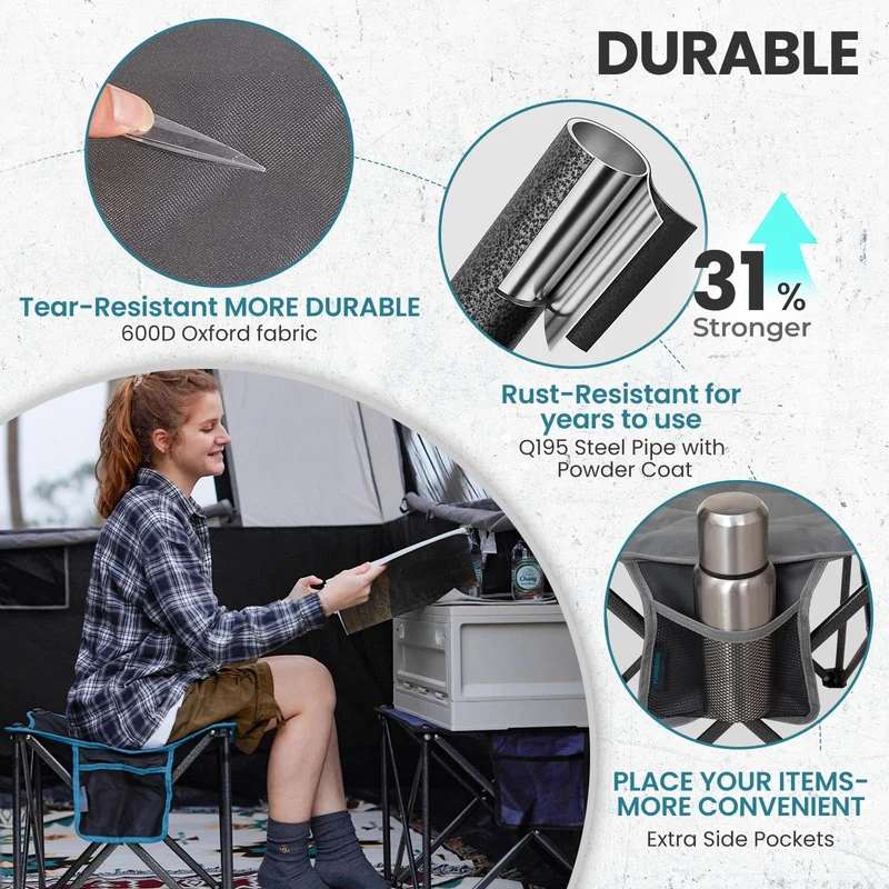 FUNDANGO Heavy-Duty Folding Camp Stool with Padded Seat