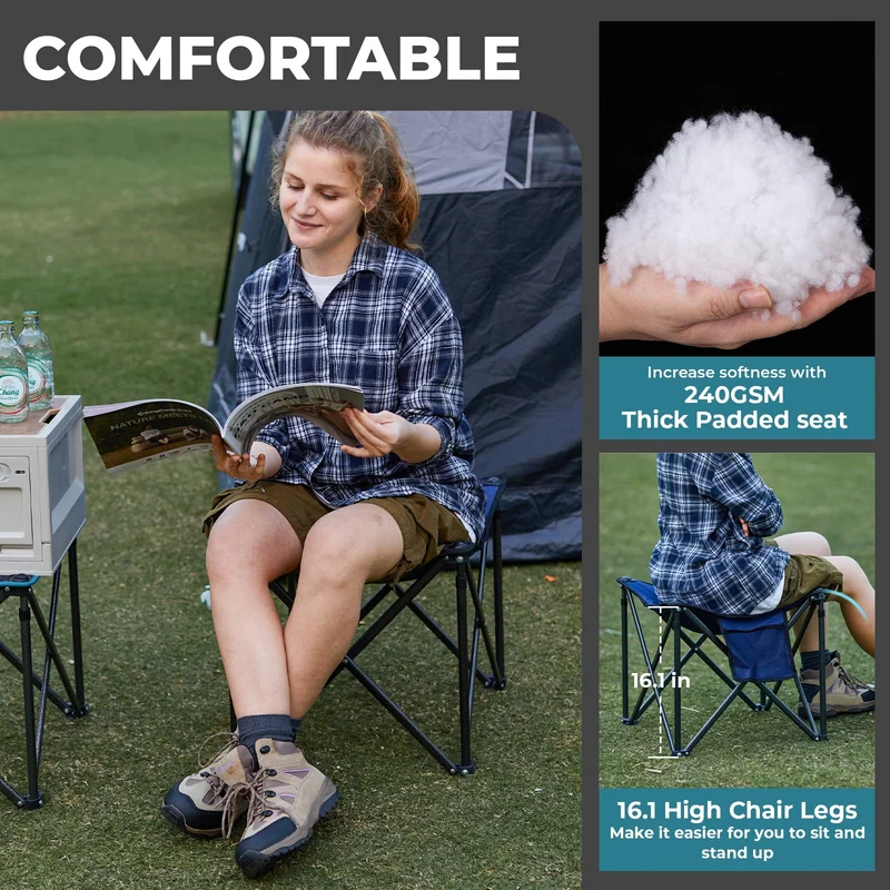 FUNDANGO Heavy-Duty Folding Camp Stool with Padded Seat