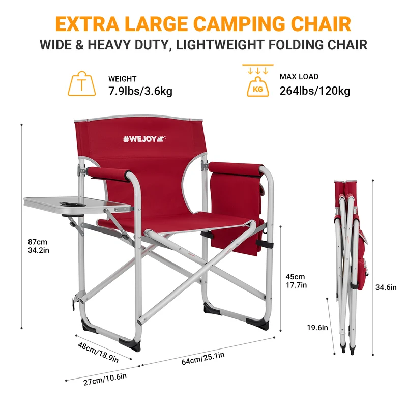 WEJOY Premium Director's Camping Chair – Heavy Duty 264lb Capacity with Side Table & Umbrella Holder