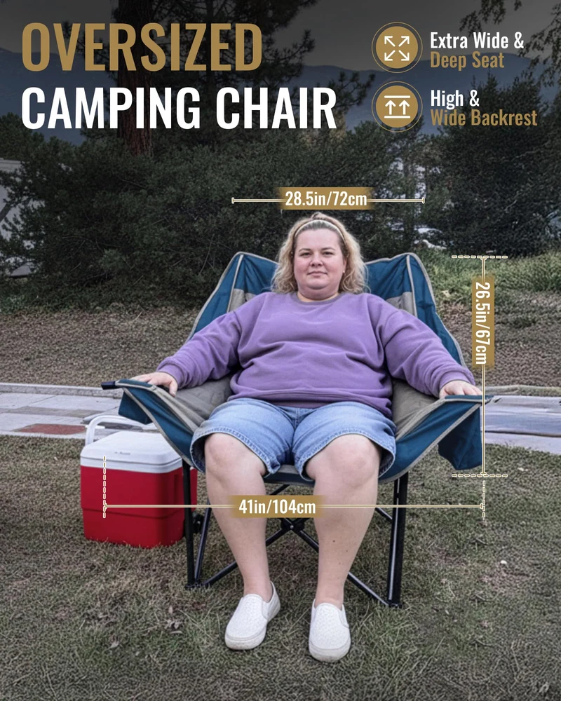 KingCamp CANNA C10 PLUS Oversized Padded Camping Chair, Heavy Duty Folding Chair with Cooler Bag, Cup Holder, Phone Slot & Carry Bag