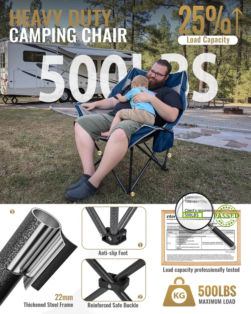 KingCamp CANNA C10 PLUS Oversized Padded Camping Chair, Heavy Duty Folding Chair with Cooler Bag, Cup Holder, Phone Slot & Carry Bag