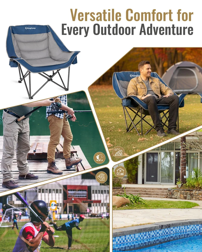 KingCamp CANNA C10 PLUS Oversized Padded Camping Chair, Heavy Duty Folding Chair with Cooler Bag, Cup Holder, Phone Slot & Carry Bag