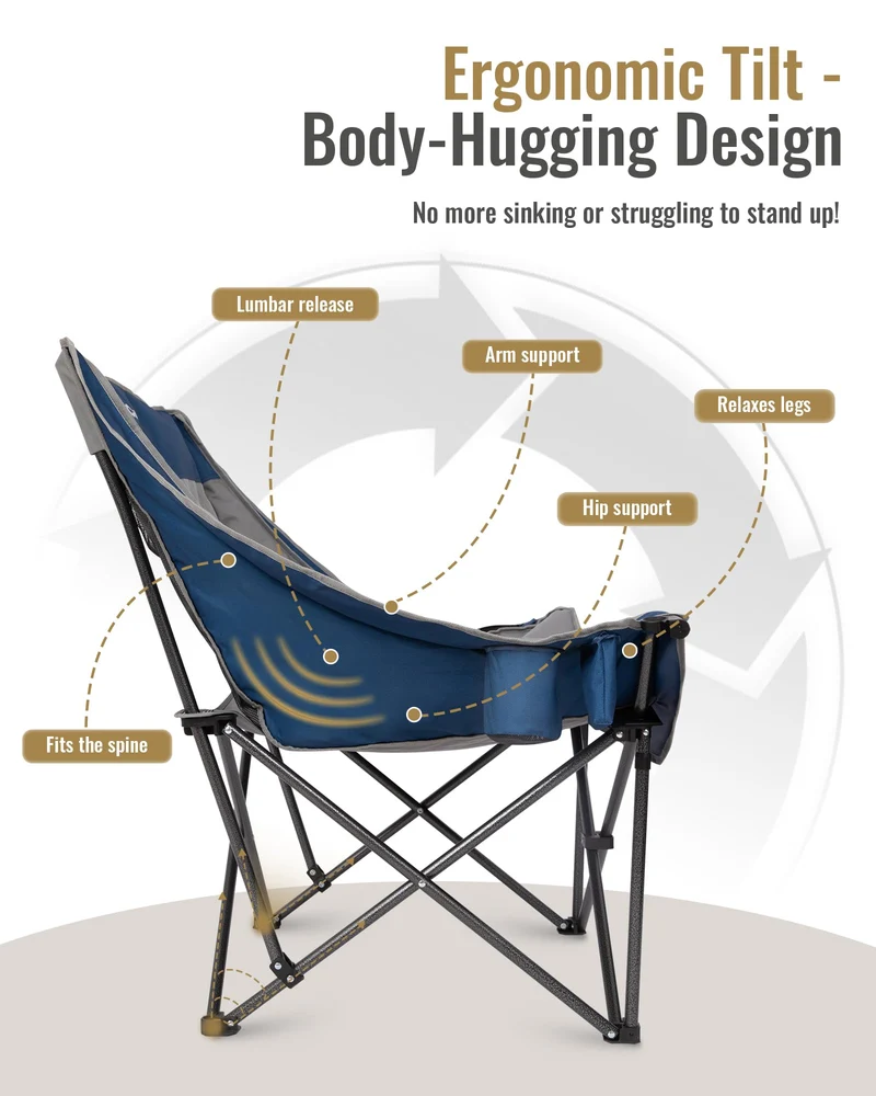 KingCamp CANNA C10 PLUS Oversized Padded Camping Chair, Heavy Duty Folding Chair with Cooler Bag, Cup Holder, Phone Slot & Carry Bag