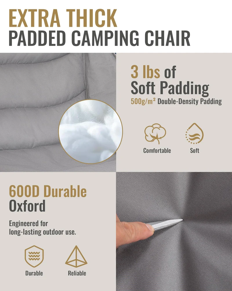 KingCamp CANNA C10 PLUS Oversized Padded Camping Chair, Heavy Duty Folding Chair with Cooler Bag, Cup Holder, Phone Slot & Carry Bag