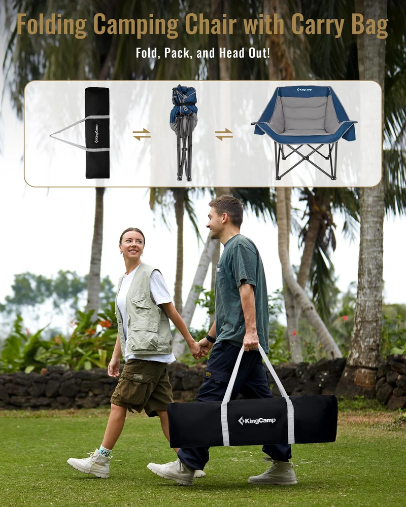 KingCamp CANNA C10 PLUS Oversized Padded Camping Chair, Heavy Duty Folding Chair with Cooler Bag, Cup Holder, Phone Slot & Carry Bag