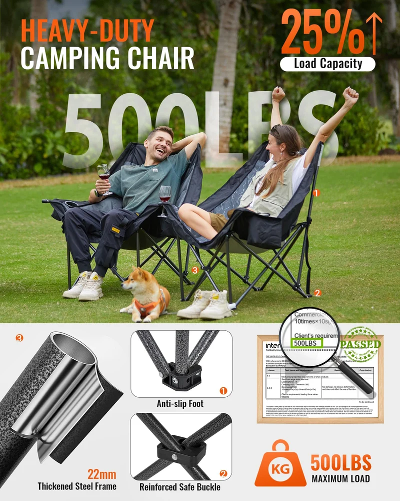 KingCamp CANNA C10 PLUS Oversized Padded Camping Chair, Heavy Duty Folding Chair with Cooler Bag, Cup Holder, Phone Slot & Carry Bag