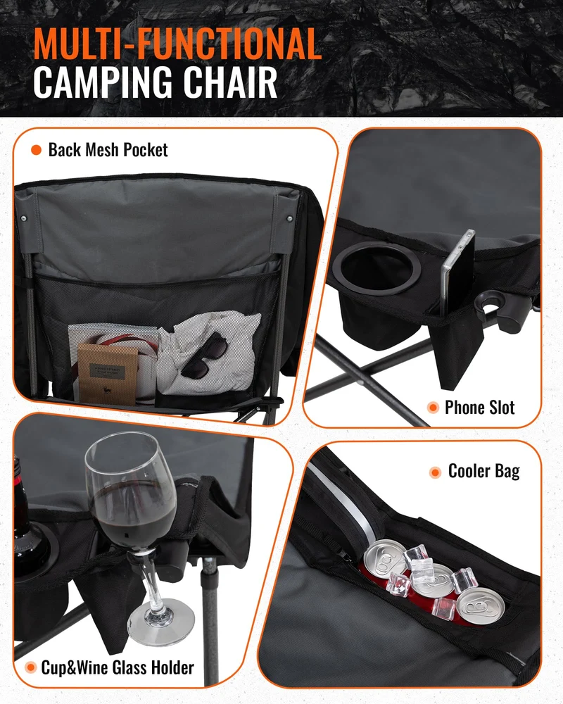 KingCamp CANNA C10 PLUS Oversized Padded Camping Chair, Heavy Duty Folding Chair with Cooler Bag, Cup Holder, Phone Slot & Carry Bag