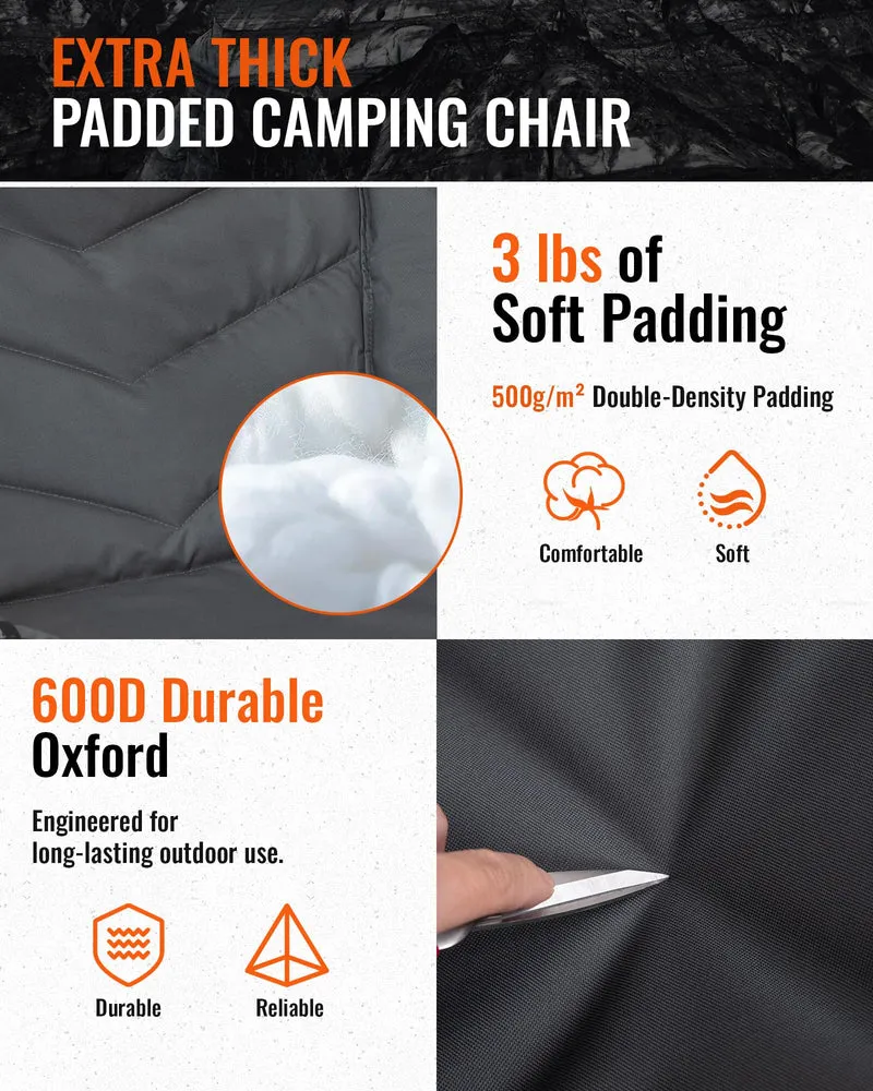 KingCamp CANNA C10 PLUS Oversized Padded Camping Chair, Heavy Duty Folding Chair with Cooler Bag, Cup Holder, Phone Slot & Carry Bag
