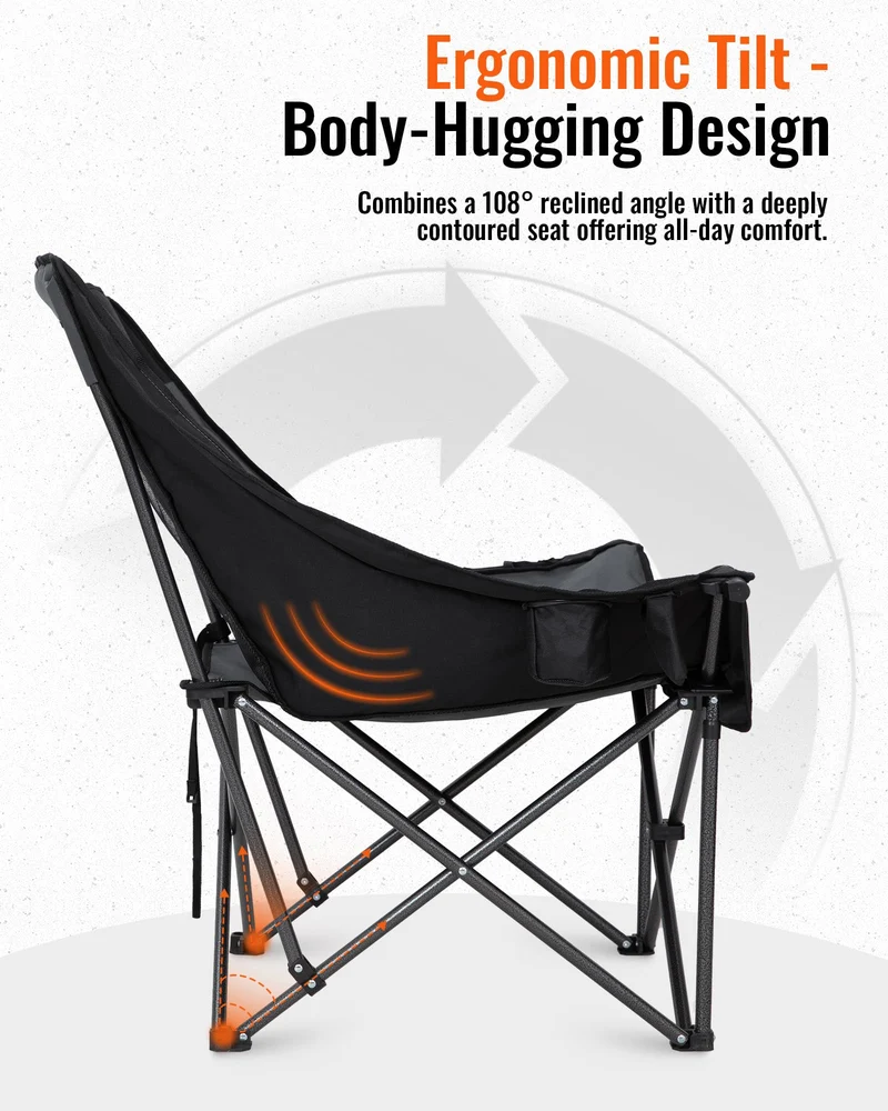 KingCamp CANNA C10 PLUS Oversized Padded Camping Chair, Heavy Duty Folding Chair with Cooler Bag, Cup Holder, Phone Slot & Carry Bag