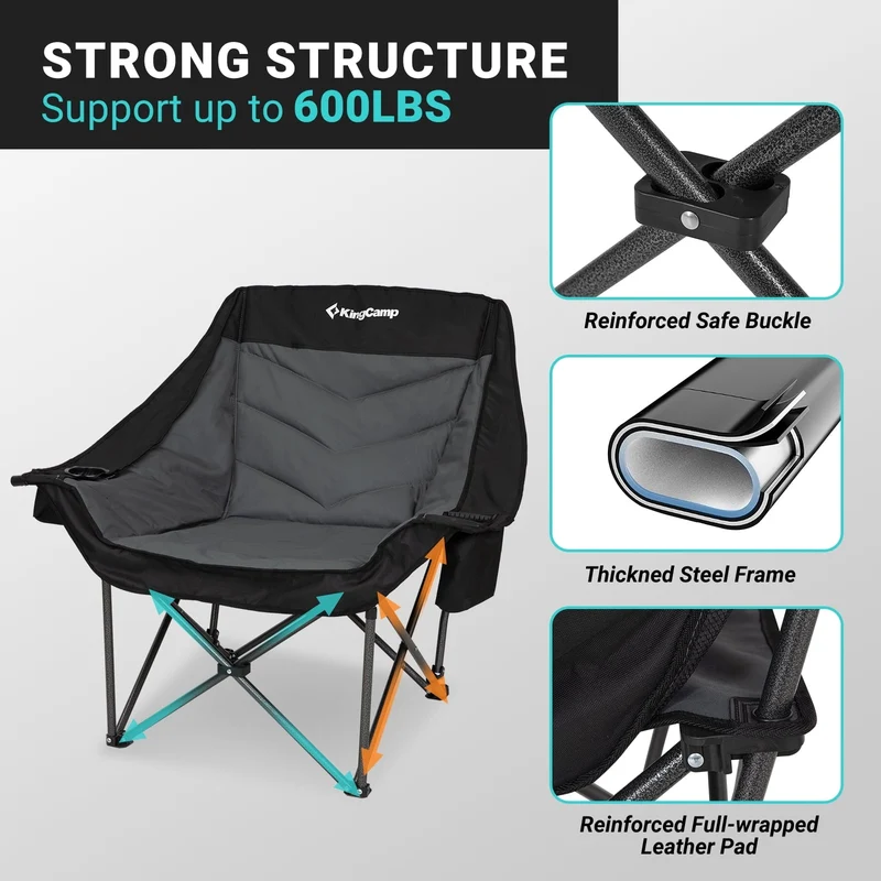 KingCamp CANNA C10 PLUS Oversized Padded Camping Chair, Heavy Duty Folding Chair with Cooler Bag, Cup Holder, Phone Slot & Carry Bag