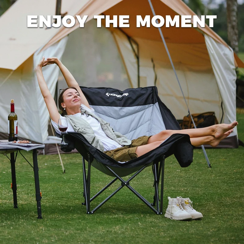 KingCamp CANNA C10 PLUS Oversized Padded Camping Chair, Heavy Duty Folding Chair with Cooler Bag, Cup Holder, Phone Slot & Carry Bag