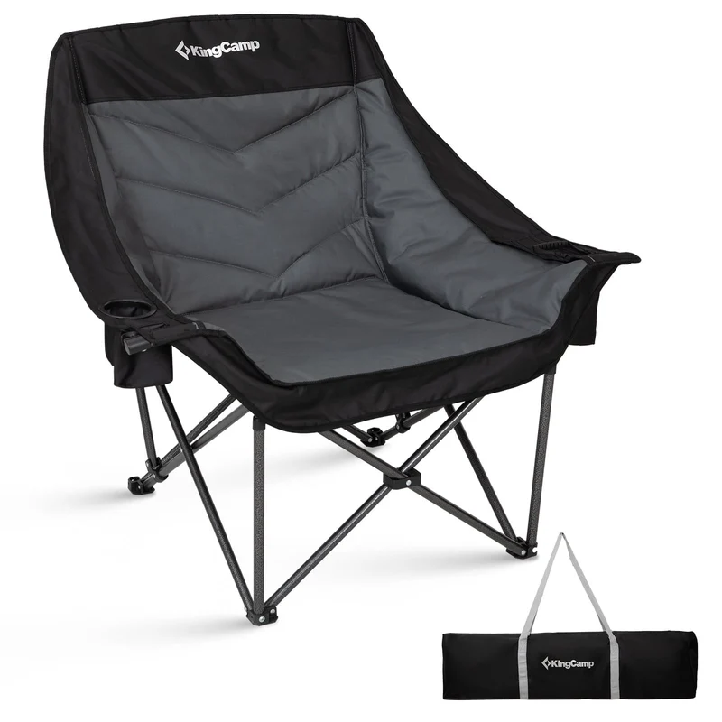 KingCamp CANNA C10 PLUS Oversized Padded Camping Chair, Heavy Duty Folding Chair with Cooler Bag, Cup Holder, Phone Slot & Carry Bag