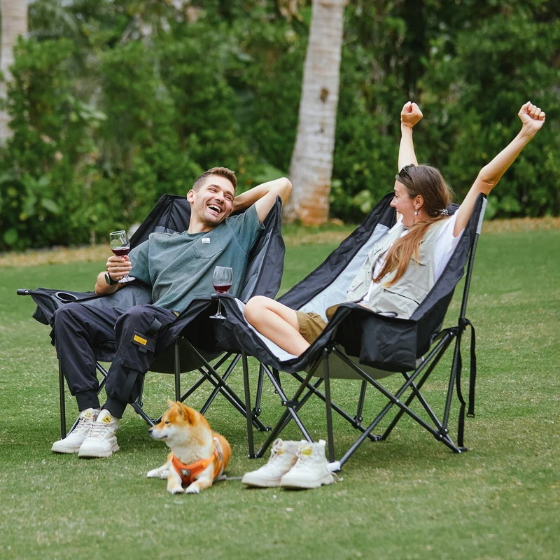 KingCamp CANNA C10 PLUS Oversized Padded Camping Chair, Heavy Duty Folding Chair with Cooler Bag, Cup Holder, Phone Slot & Carry Bag