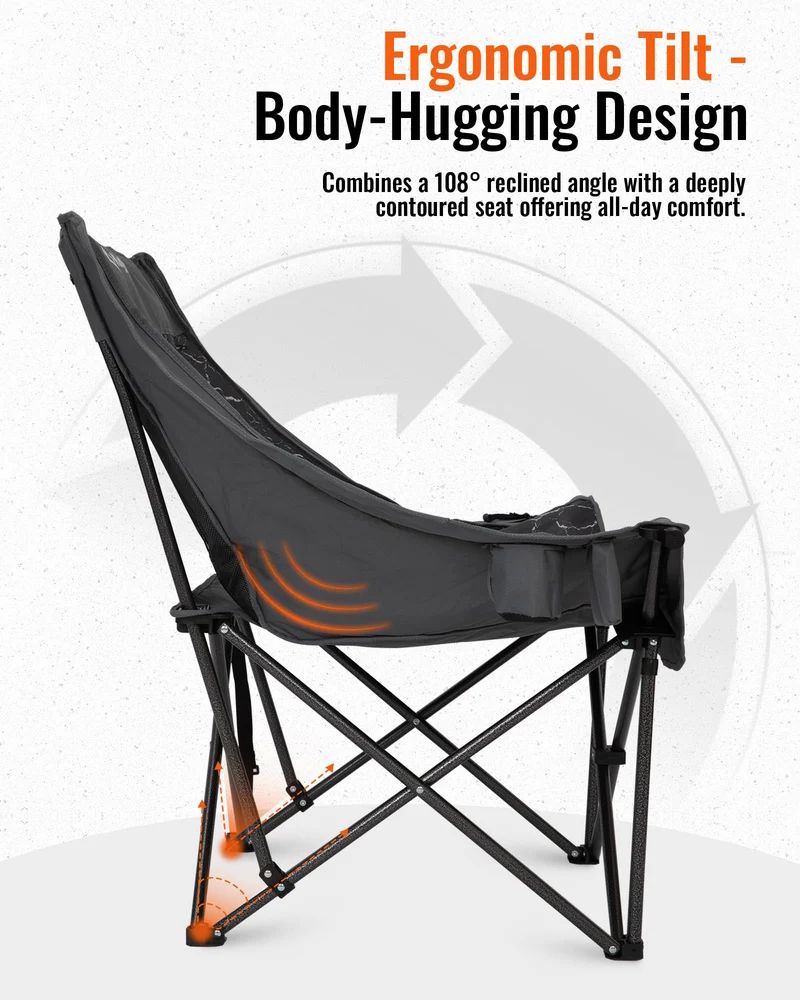 KingCamp CANNA C10 PLUS Oversized Padded Camping Chair, Heavy Duty Folding Chair with Cooler Bag, Cup Holder, Phone Slot & Carry Bag