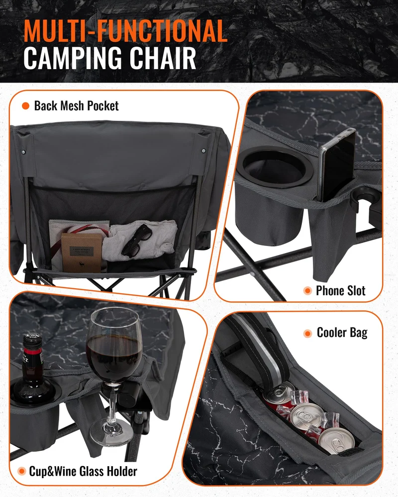 KingCamp CANNA C10 PLUS Oversized Padded Camping Chair, Heavy Duty Folding Chair with Cooler Bag, Cup Holder, Phone Slot & Carry Bag
