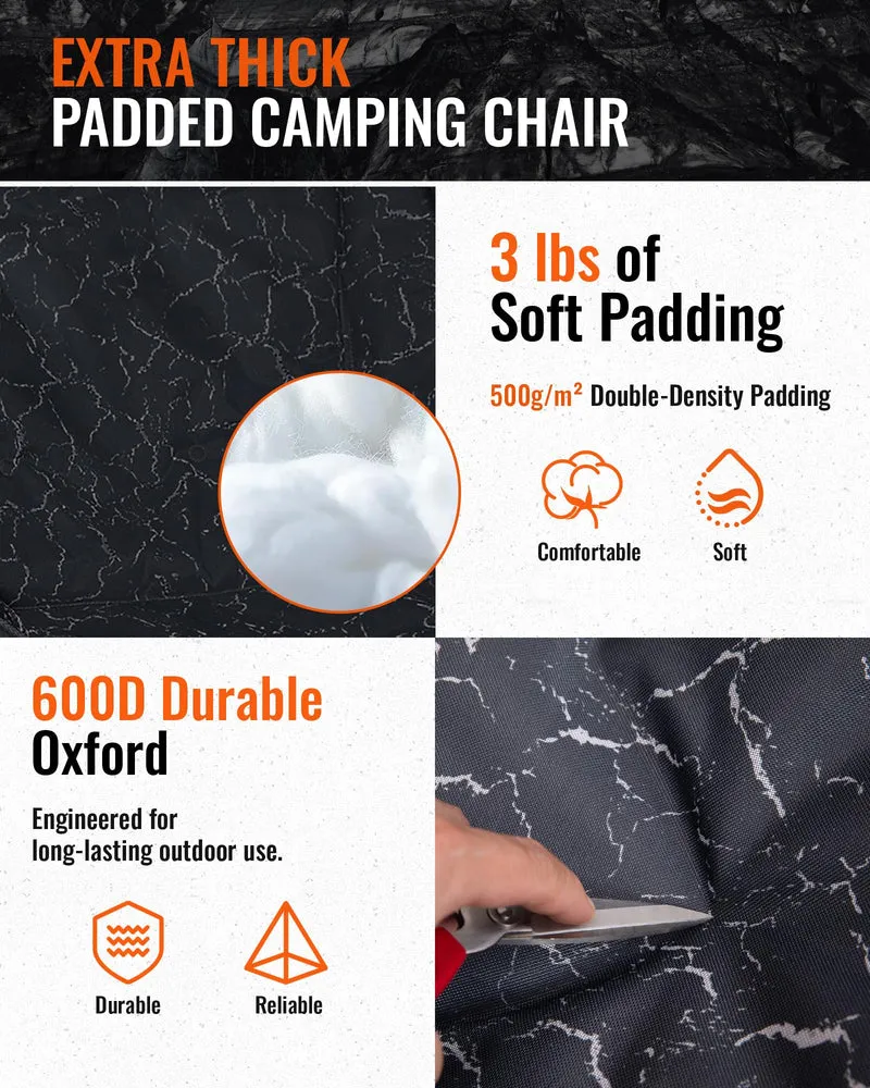KingCamp CANNA C10 PLUS Oversized Padded Camping Chair, Heavy Duty Folding Chair with Cooler Bag, Cup Holder, Phone Slot & Carry Bag