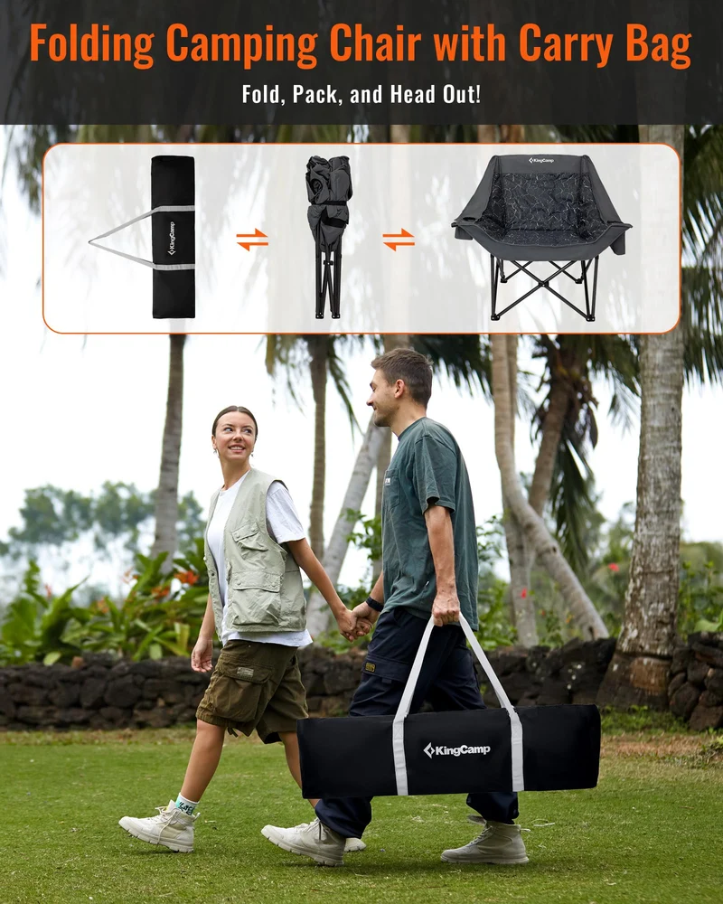KingCamp CANNA C10 PLUS Oversized Padded Camping Chair, Heavy Duty Folding Chair with Cooler Bag, Cup Holder, Phone Slot & Carry Bag