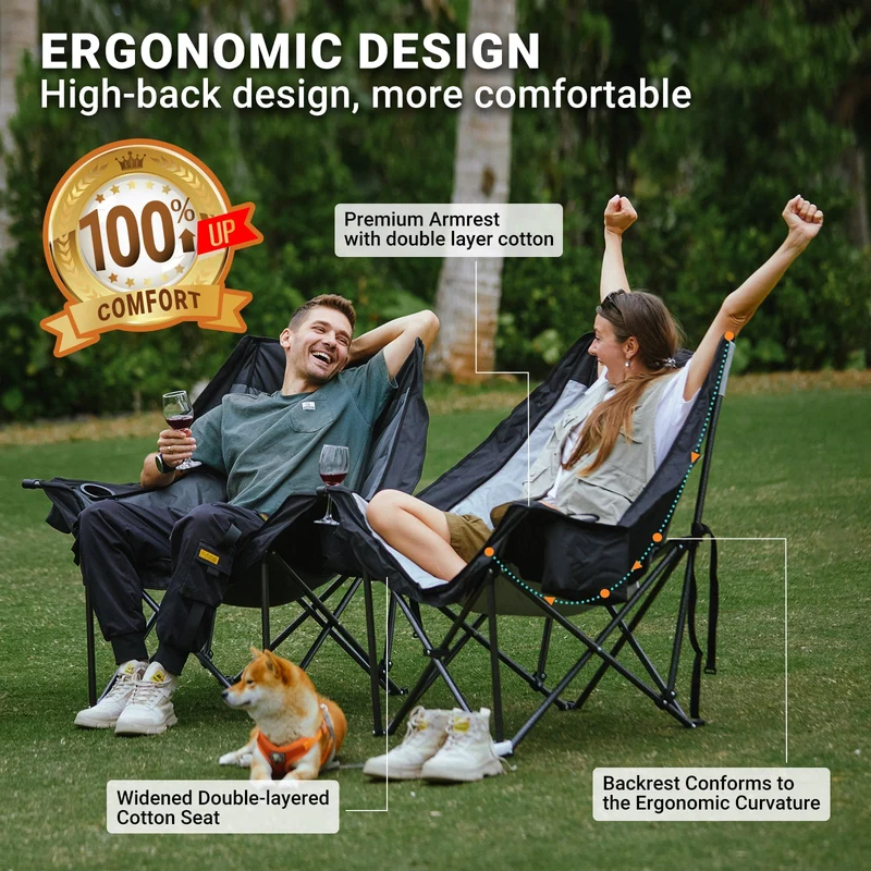 KingCamp CANNA C10 PLUS Oversized Padded Camping Chair, Heavy Duty Folding Chair with Cooler Bag, Cup Holder, Phone Slot & Carry Bag